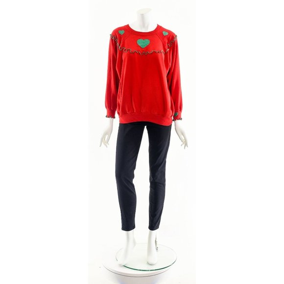 Christmas Frill Sweatshirt,Heart Patchwork Applique Sweater,Ugly Christmas Sweat - Picture 4 of 10